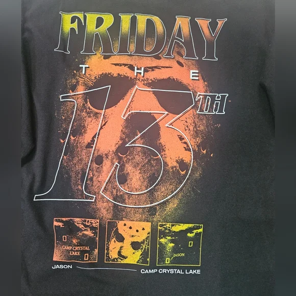 Friday The 13th T-Shirt Mens XL Black Orange Graphic Halloween Horror Spooky Tee - Picture 6 of 6